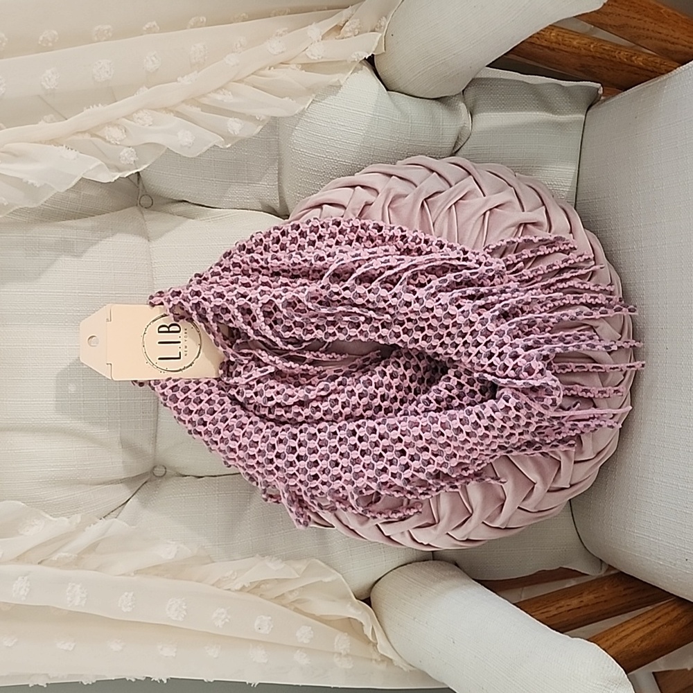 Pink and Grey Fringe Infinity Scarf